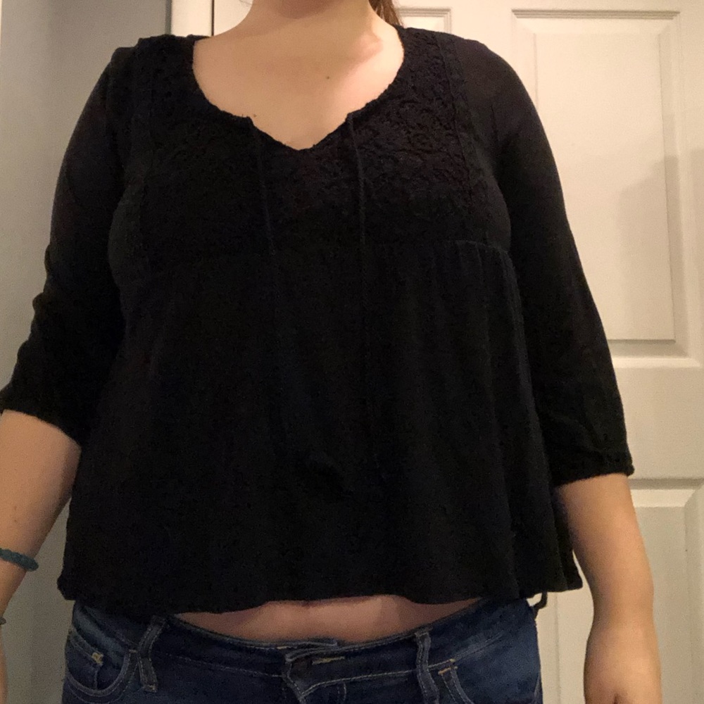 Black Quarter Sleeve Baby doll Top